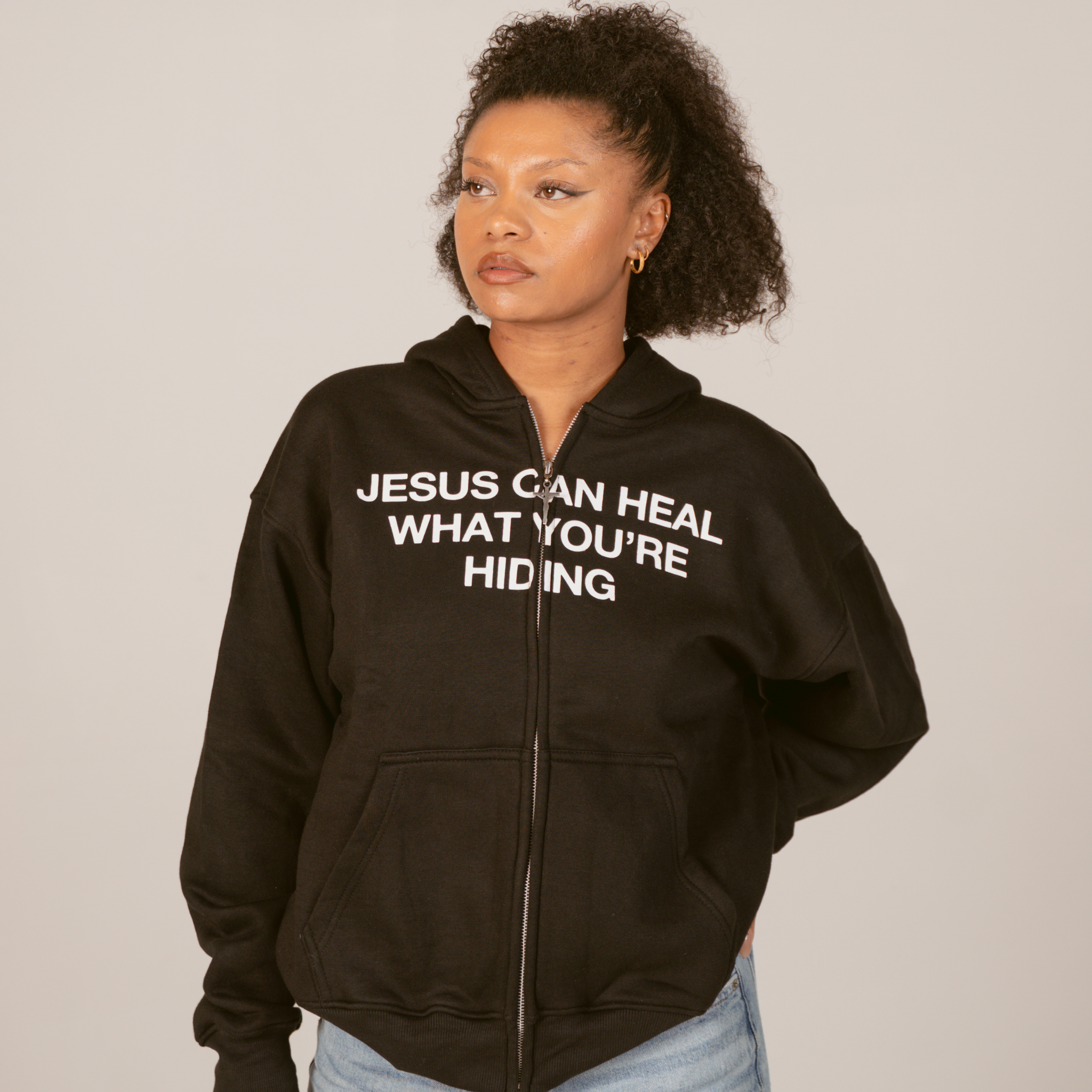Jesus Can Heal What You're Hiding | Zip Up Hoodie