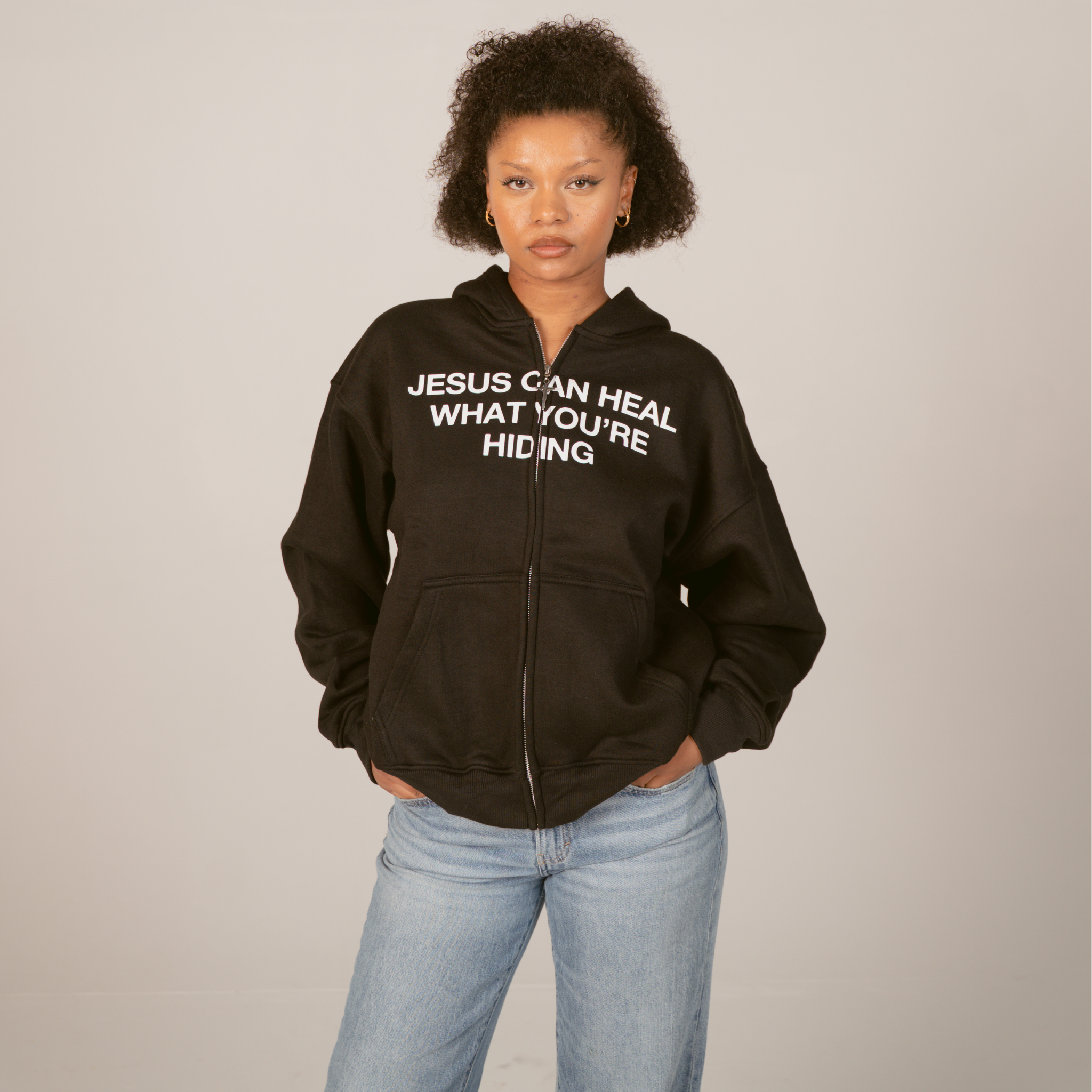 Jesus Can Heal What You're Hiding | Zip Up Hoodie