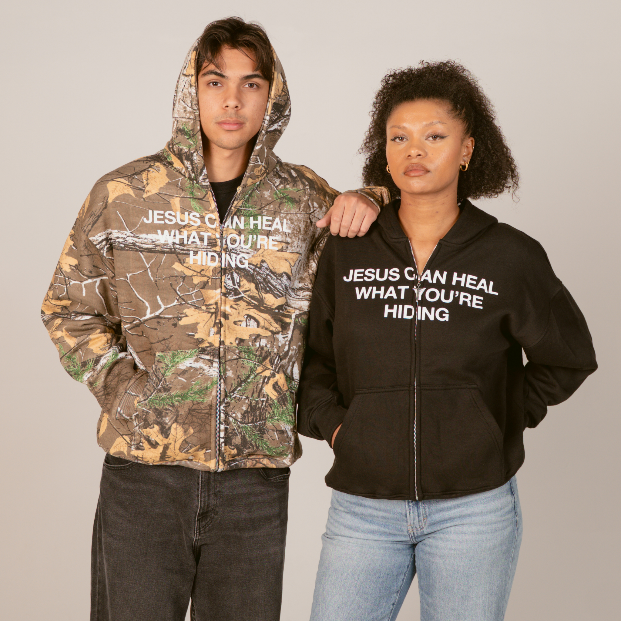 Jesus Can Heal What You're Hiding | Zip Up Hoodie